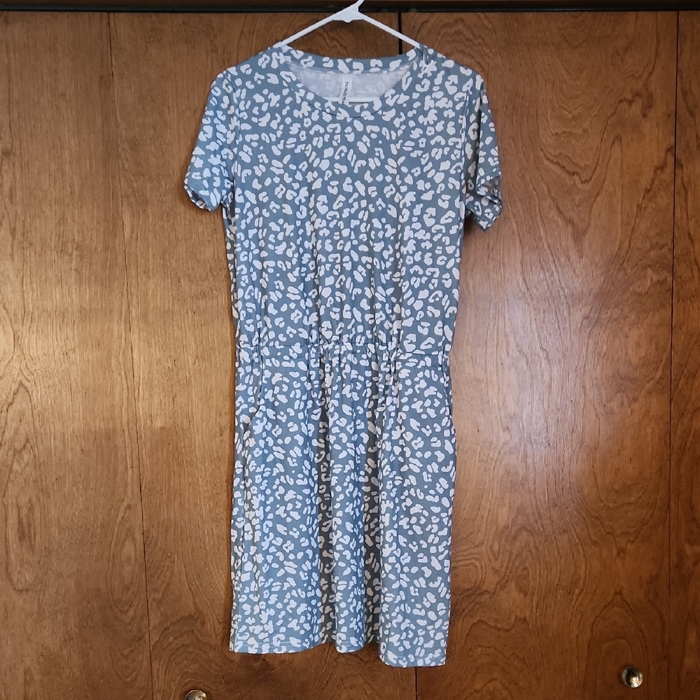 Tickled Teal Blue and White Patterned Midi Dress